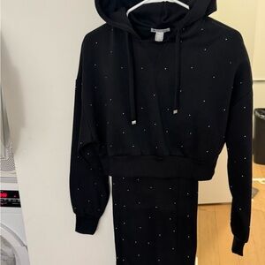Forever 21 Black Hoodie with Rhinestone Accents